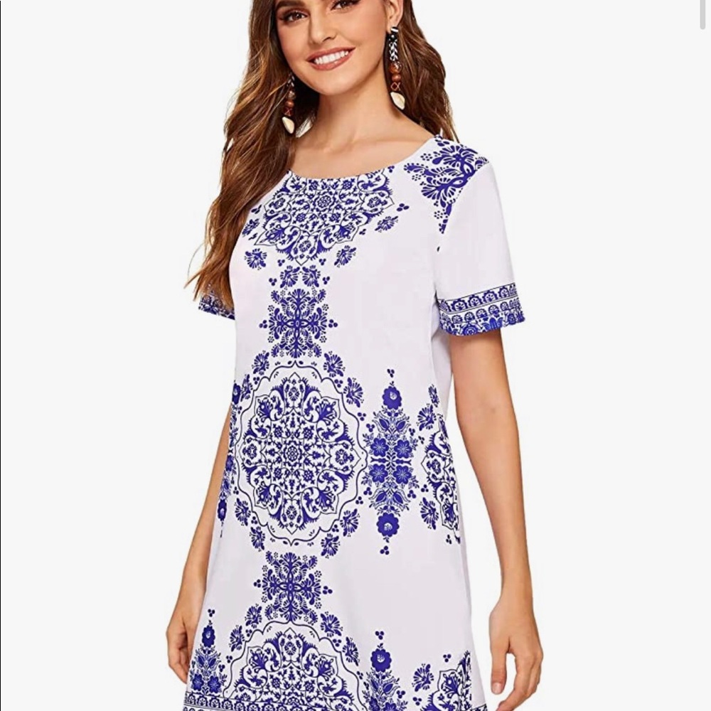 White and blue summer dress